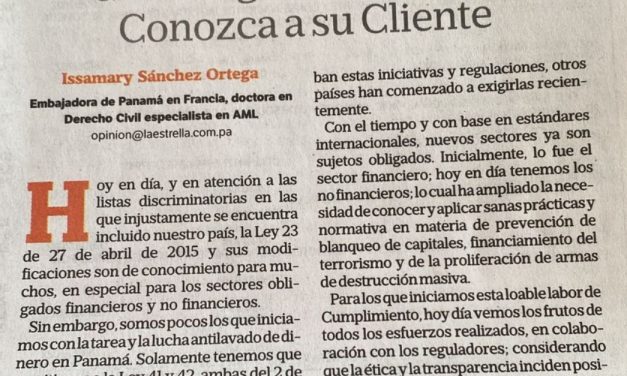Article de SE Issamary Sánchez publié dans le journal La Estrella de Panamá, intitulé “Chronologie de la politique connaître votre client”.