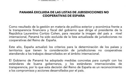 Le Panama a été exclu de la liste actualisée des juridictions non coopératives d’Espagne.