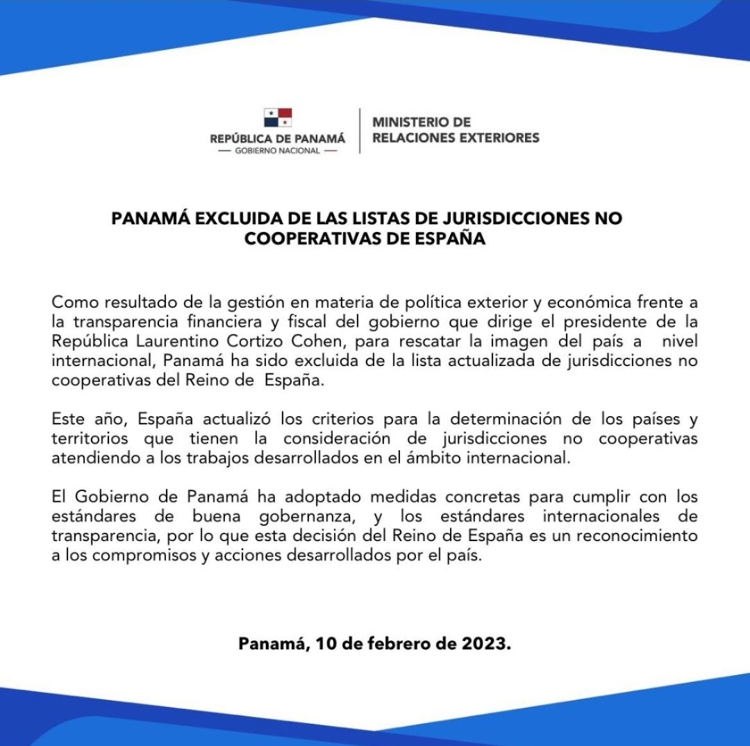 Le Panama a été exclu de la liste actualisée des juridictions non